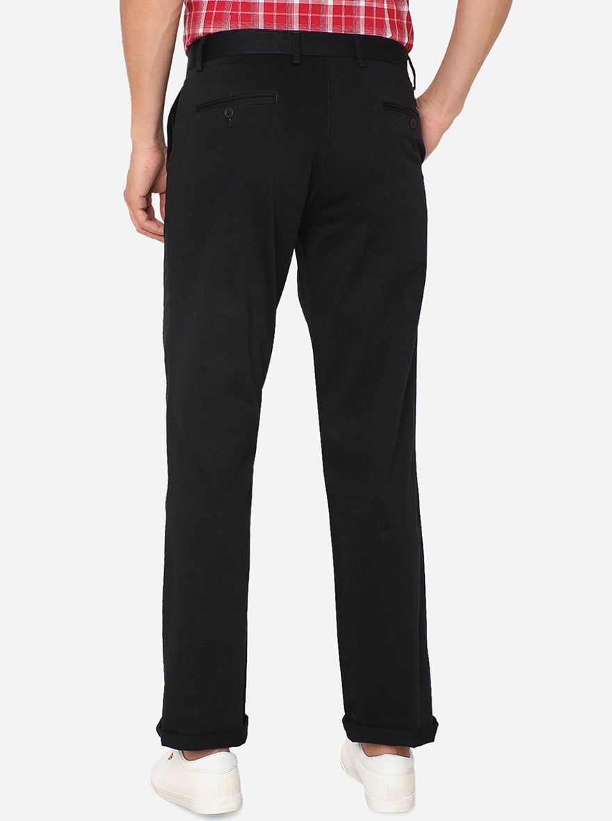 Black Solid Slim Fit Casual Trouser | Greenfibre