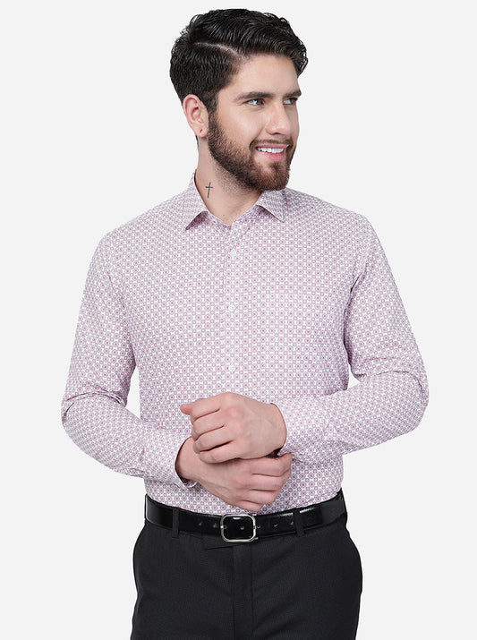 White & Purple Printed Slim Fit Formal Shirt | Greenfibre