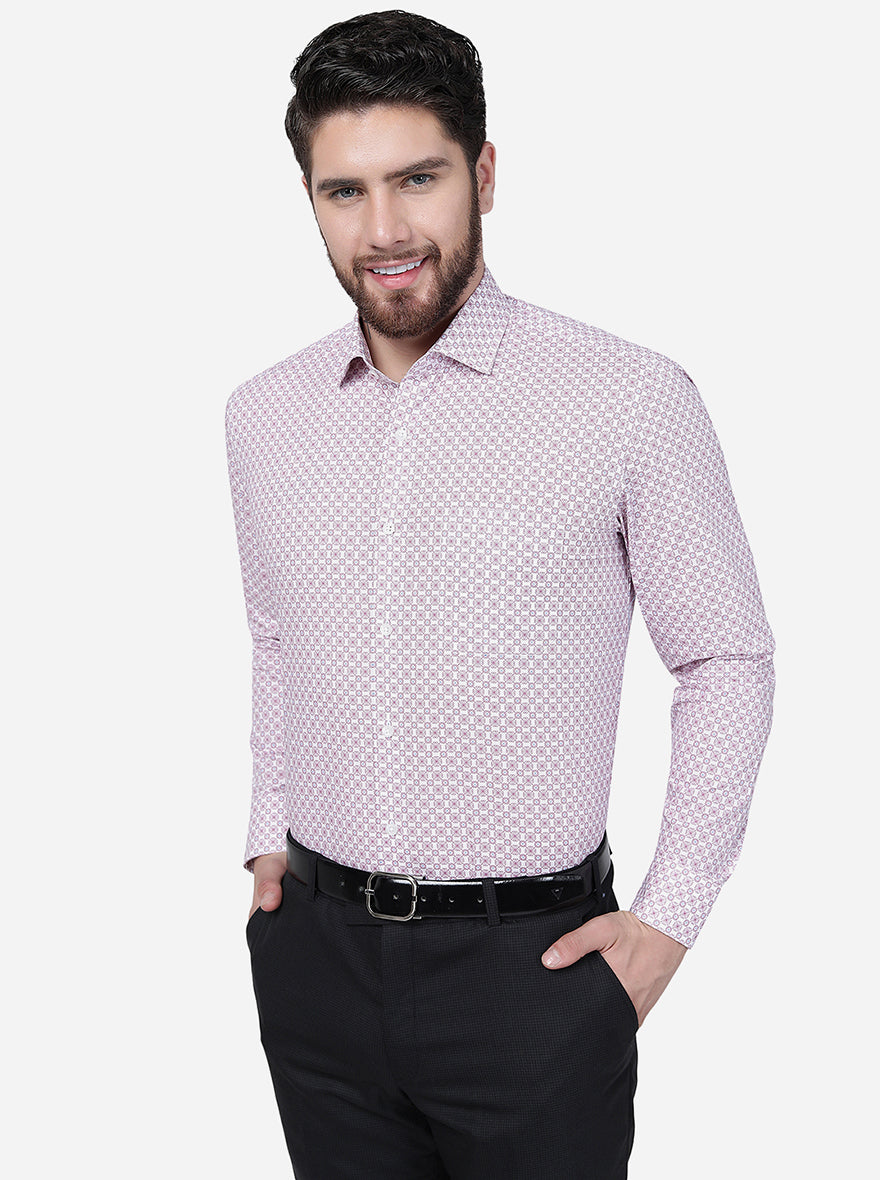 White & Purple Printed Slim Fit Formal Shirt | Greenfibre