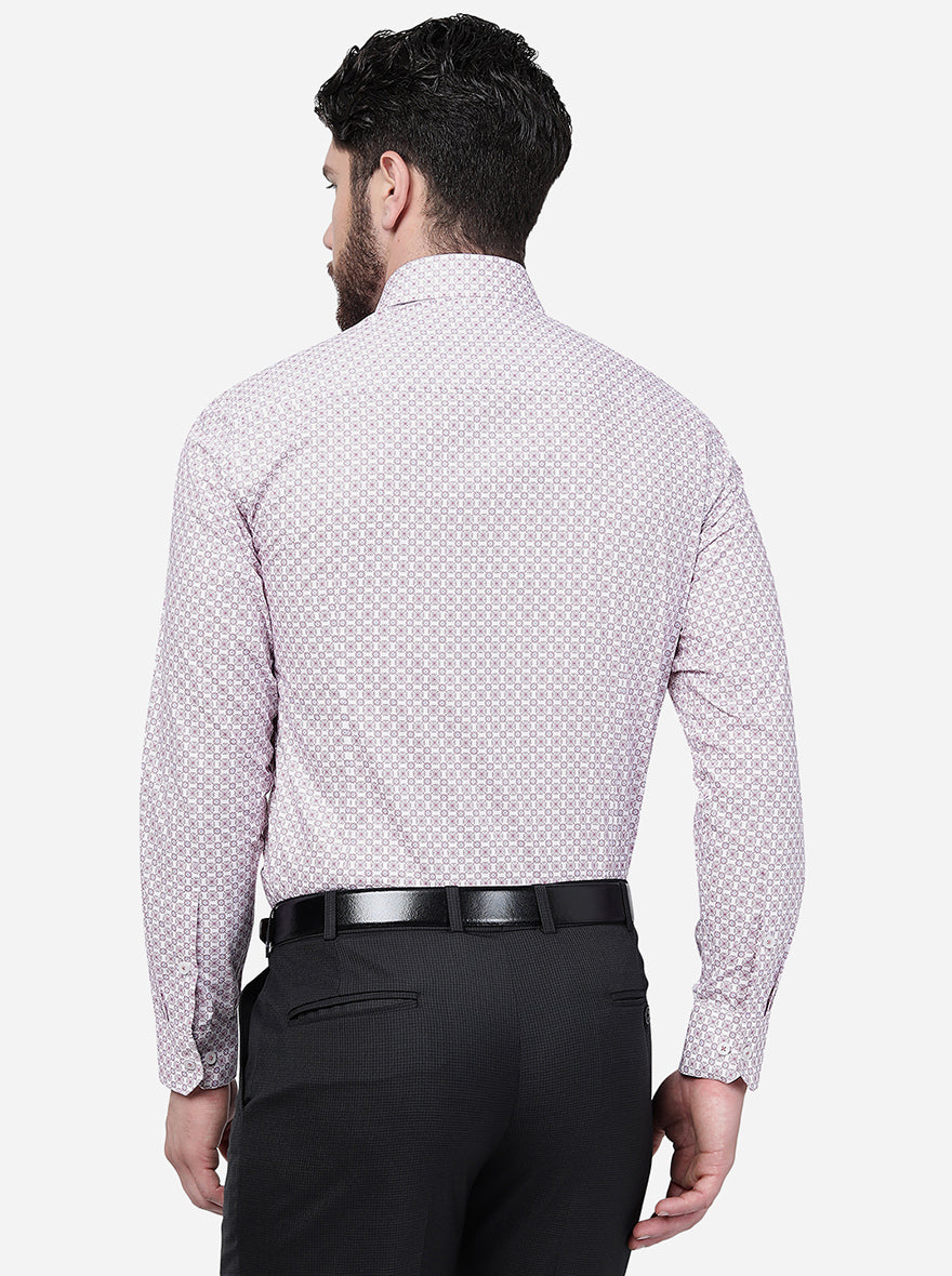 White & Purple Printed Slim Fit Formal Shirt | Greenfibre