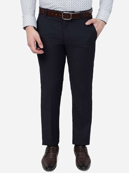 Navy Blue Solid Slim Fit Formal Trouser | Greenfibre