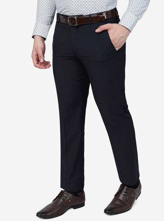 Navy Blue Solid Slim Fit Formal Trouser | Greenfibre