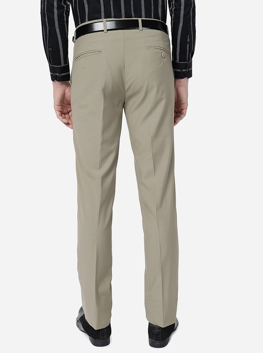 Khaki Solid Slim Fit Formal Trouser | Greenfibre