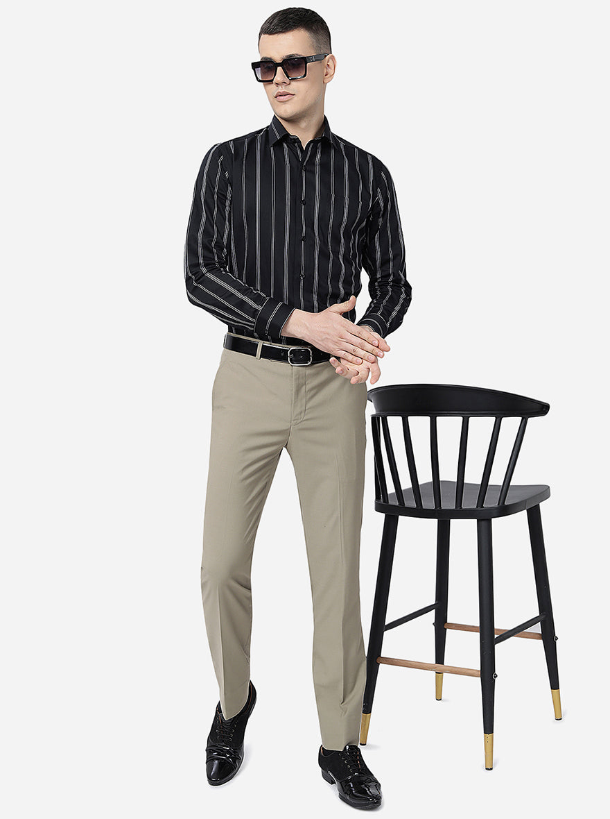 Khaki Solid Slim Fit Formal Trouser | Greenfibre