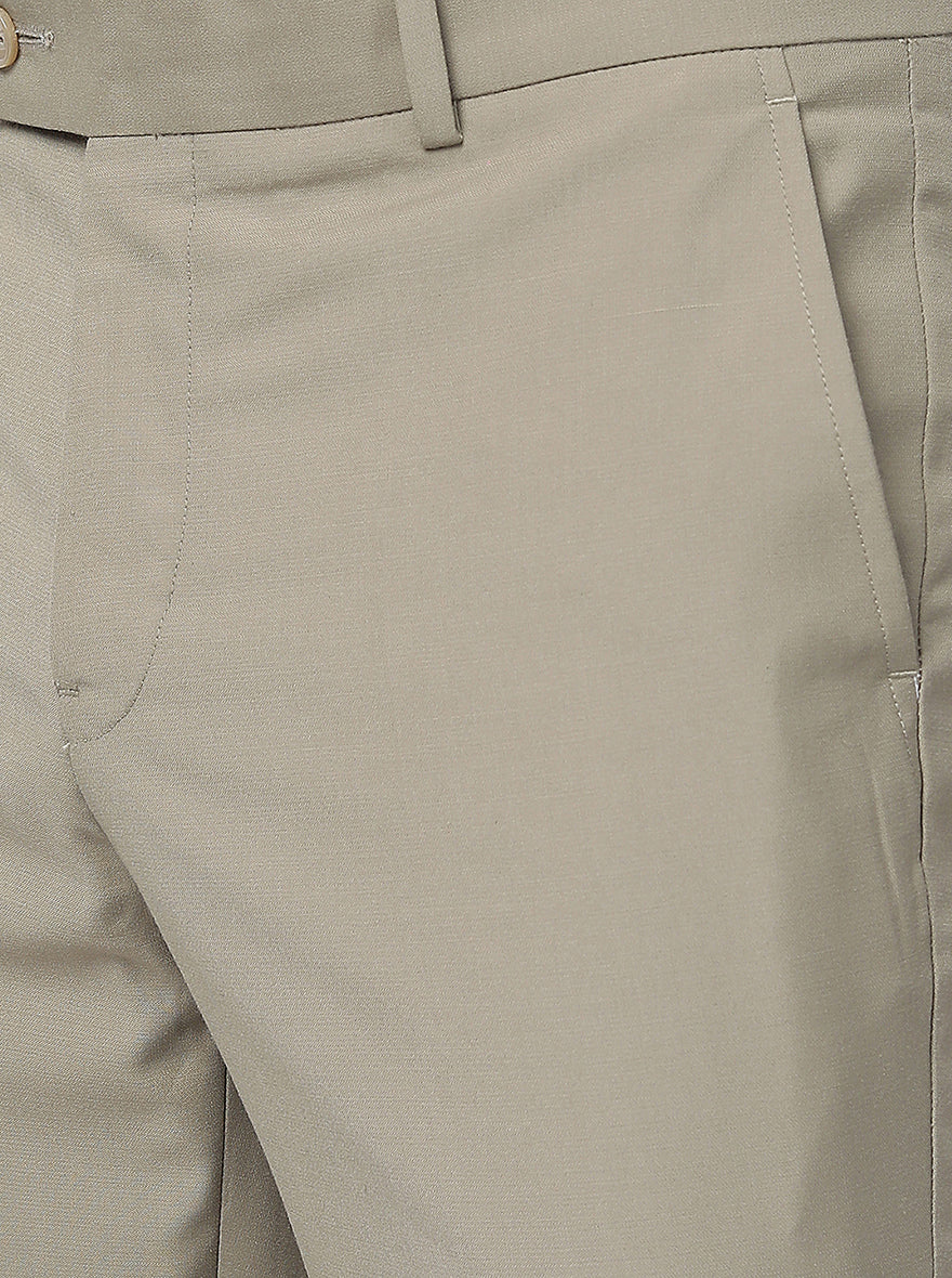Khaki Solid Slim Fit Formal Trouser | Greenfibre