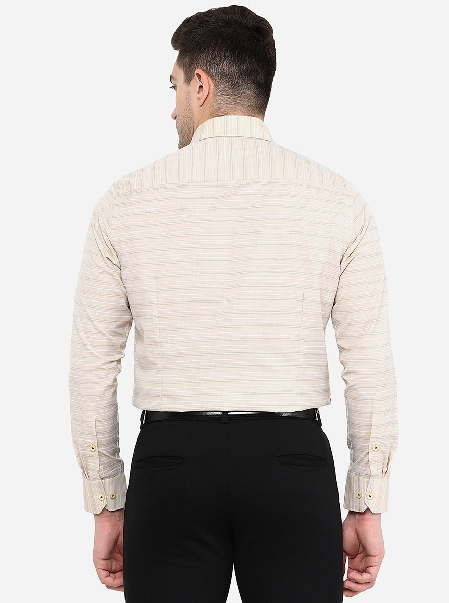 Beige Striped Slim Fit Formal Shirt | Greenfibre