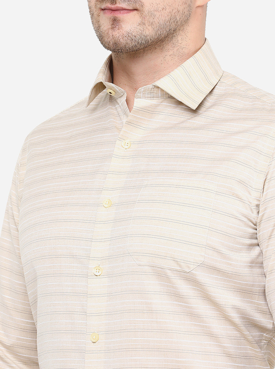Beige Striped Slim Fit Formal Shirt | Greenfibre