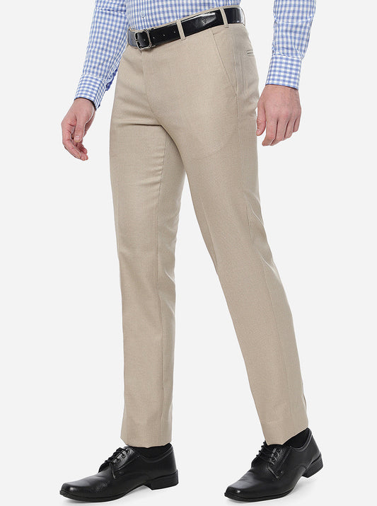 Beige Solid Slim Fit Formal Trouser | Greenfibre