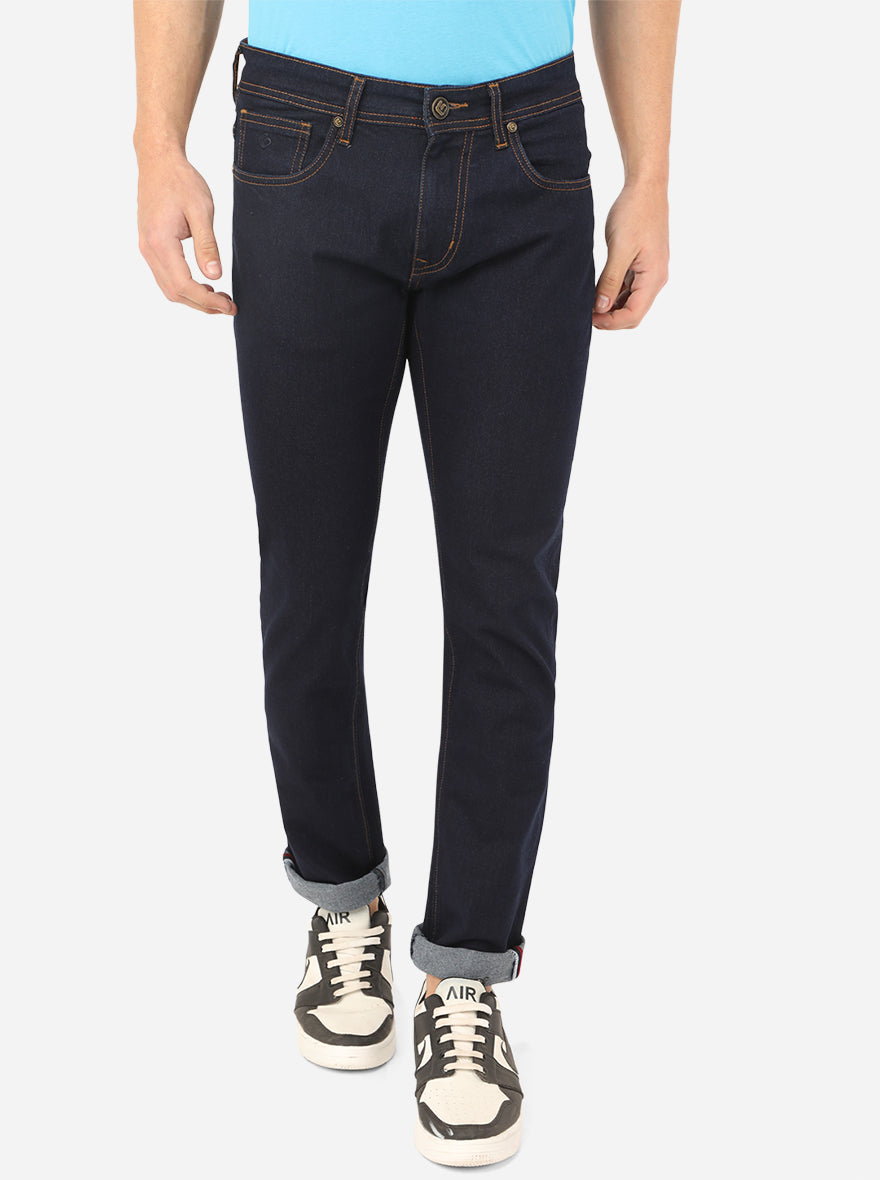 Dark Blue Solid Straight Fit Jeans | Greenfibre