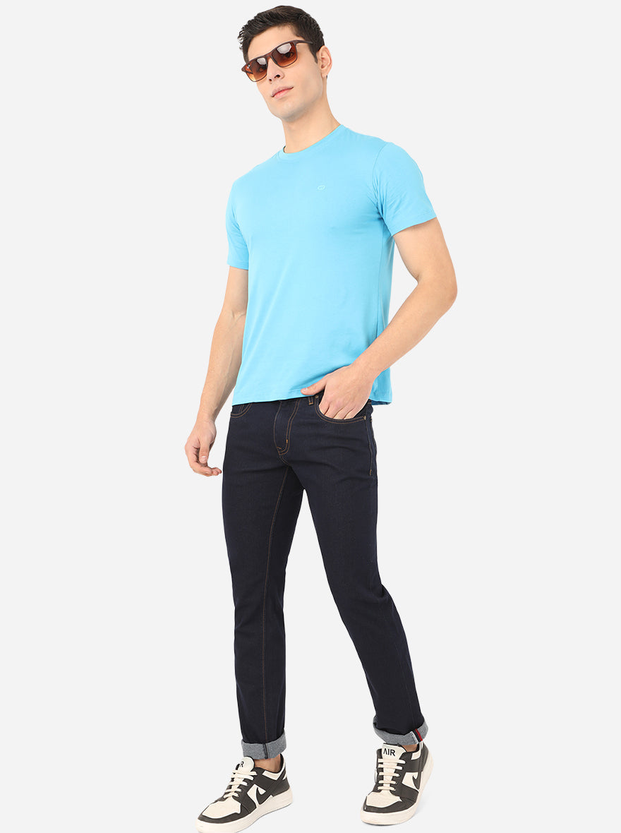 Dark Blue Solid Straight Fit Jeans | Greenfibre