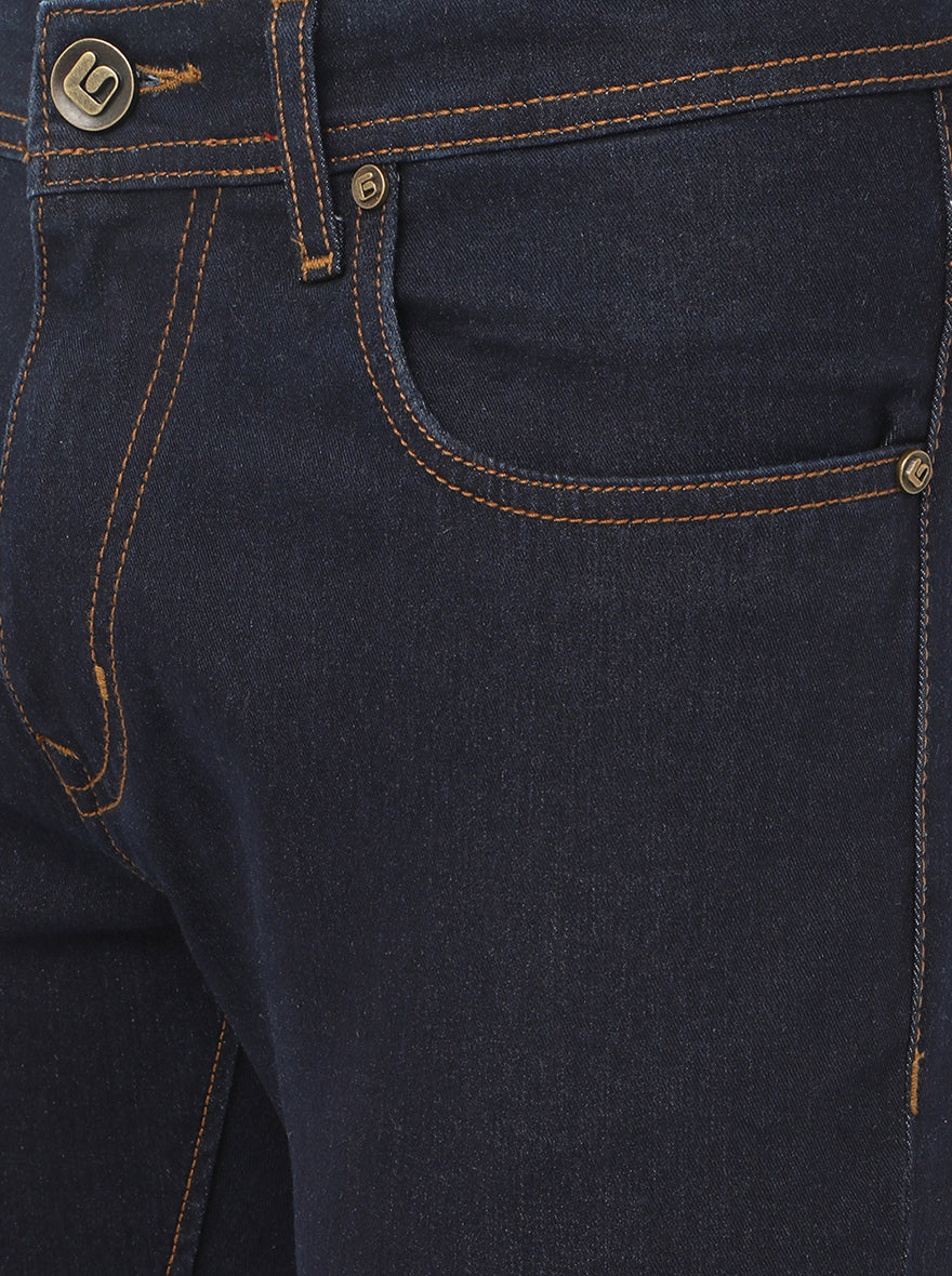 Dark Blue Solid Straight Fit Jeans | Greenfibre
