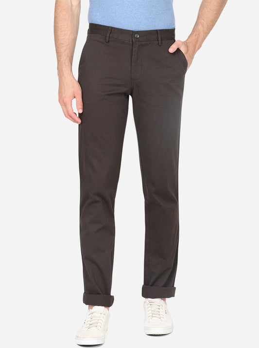 Olive Solid Slim Fit Casual Trouser | Greenfibre