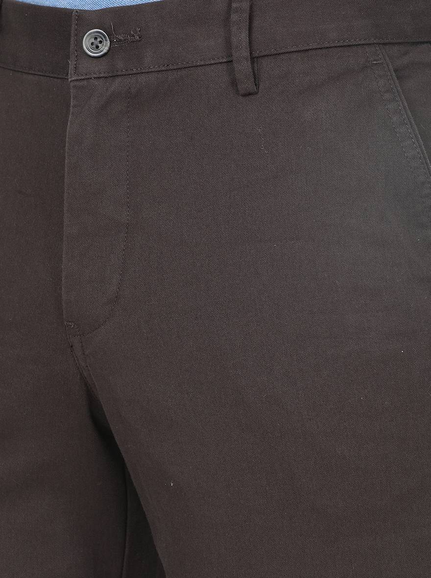 Olive Solid Slim Fit Casual Trouser | Greenfibre