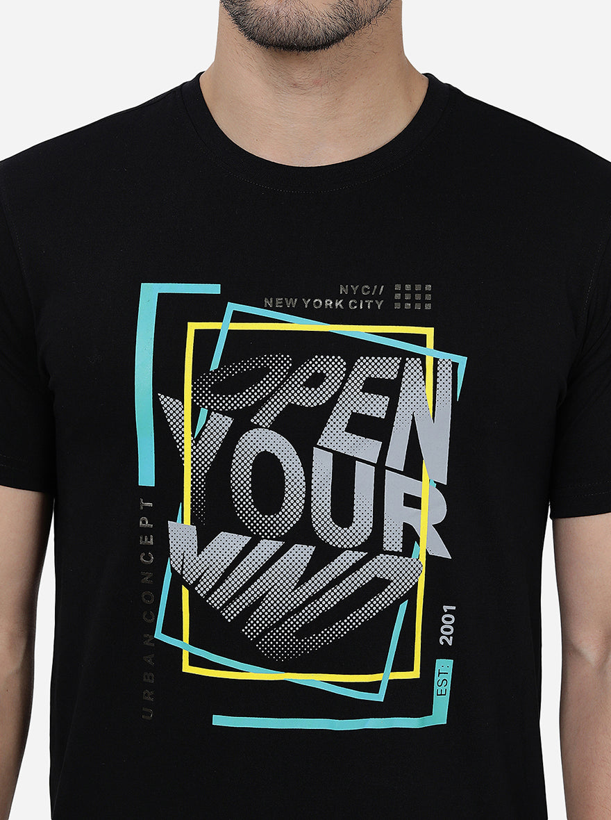 Black Printed Slim Fit T-Shirt | Greenfibre