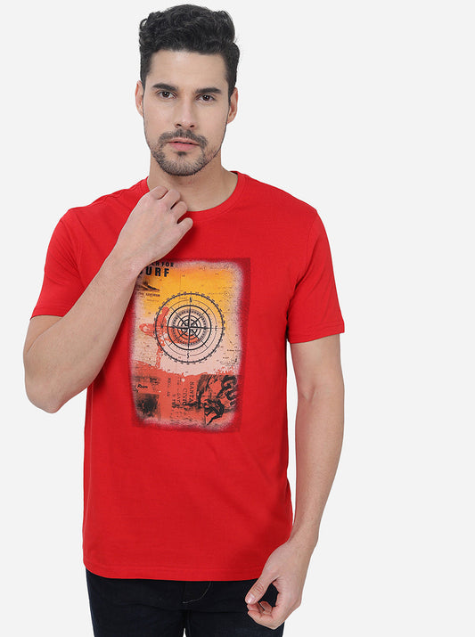 Red Printed Slim Fit T-Shirt | Greenfibre