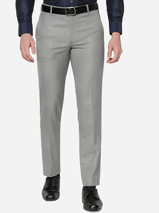 Light Grey Solid Slim Fit Formal Trouser | Greenfibre