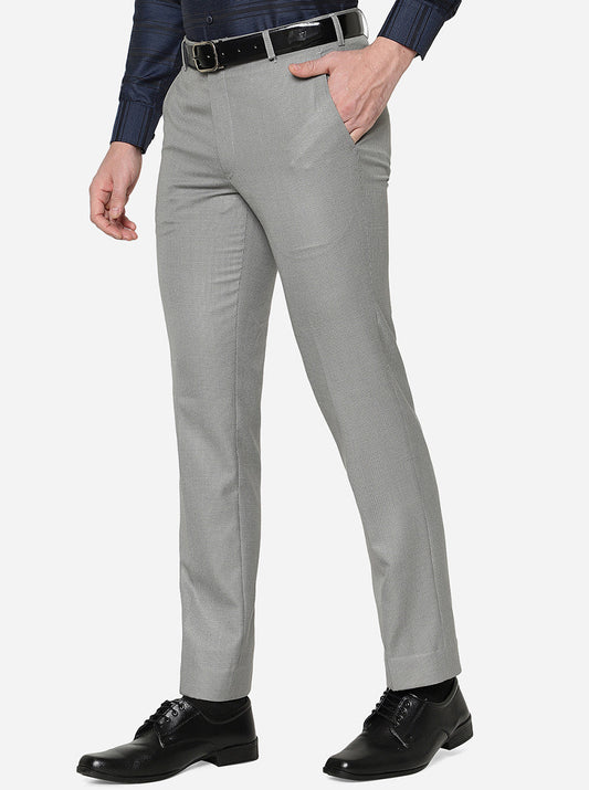 Light Grey Solid Slim Fit Formal Trouser | Greenfibre