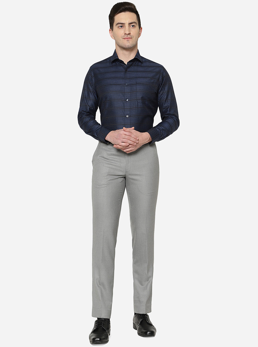 Light Grey Solid Slim Fit Formal Trouser | Greenfibre