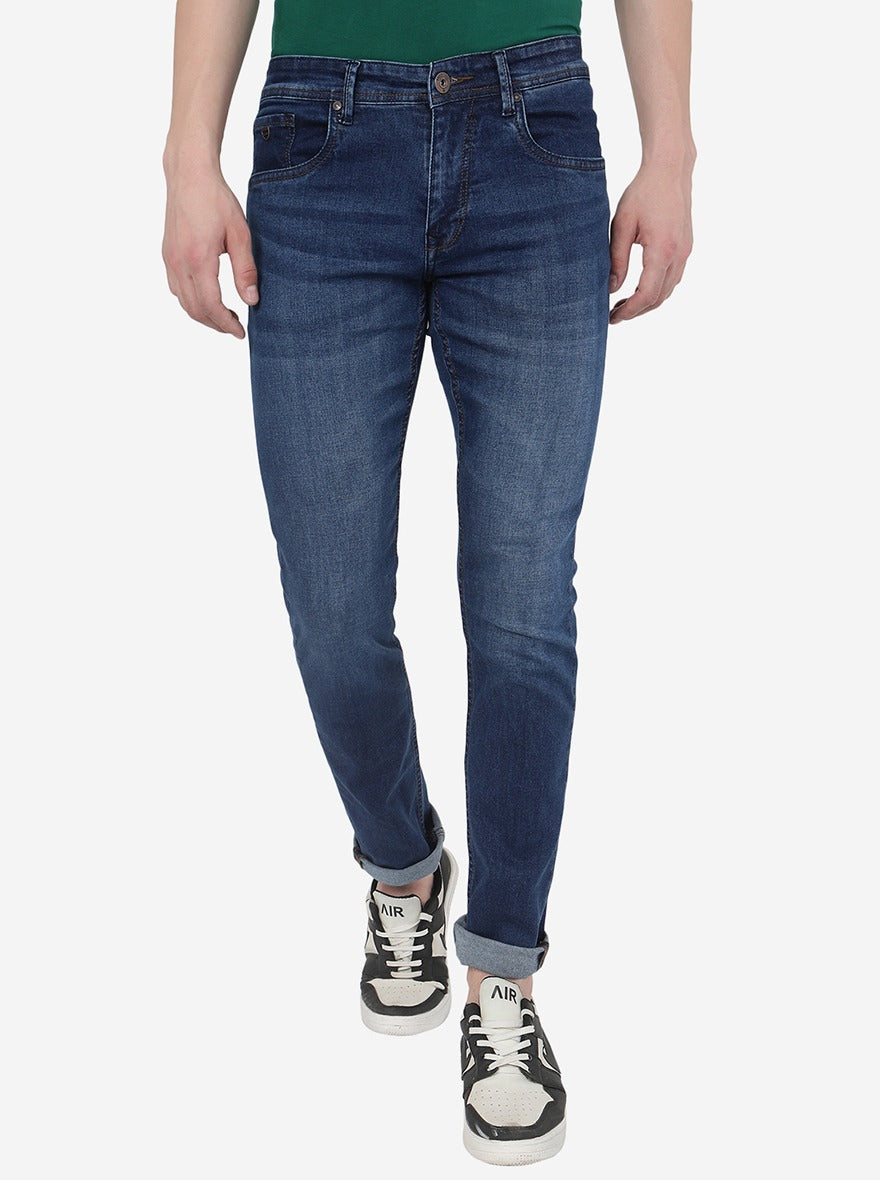 Mid Blue Washed Narrow Fit Jeans | Greenfibre