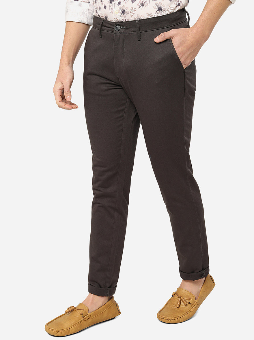 Dark Grey Solid Neo Fit Casual Trouser | Greenfibre
