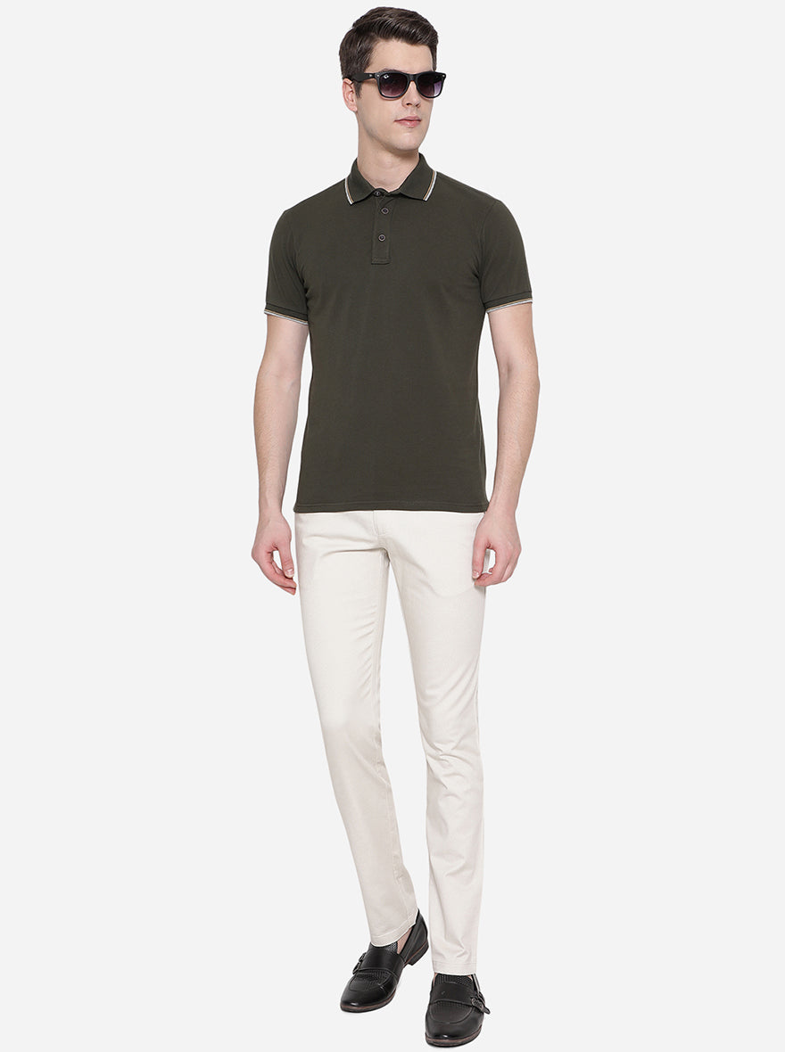 Fawn Solid Super Slim Fit Casual Trouser | Greenfibre