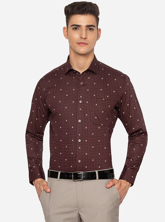 Maroon Printed Slim Fit Formal Shirt | Greenfibre