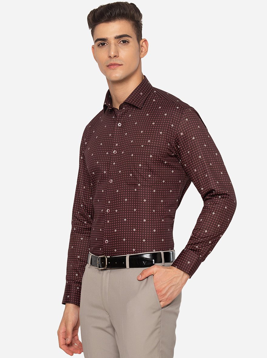 Maroon Printed Slim Fit Formal Shirt | Greenfibre