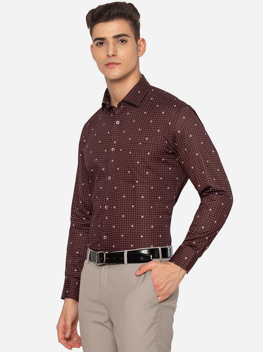 Maroon Printed Slim Fit Formal Shirt | Greenfibre