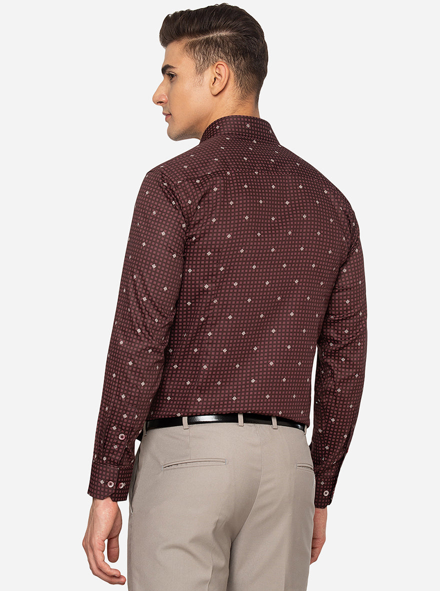 Maroon Printed Slim Fit Formal Shirt | Greenfibre