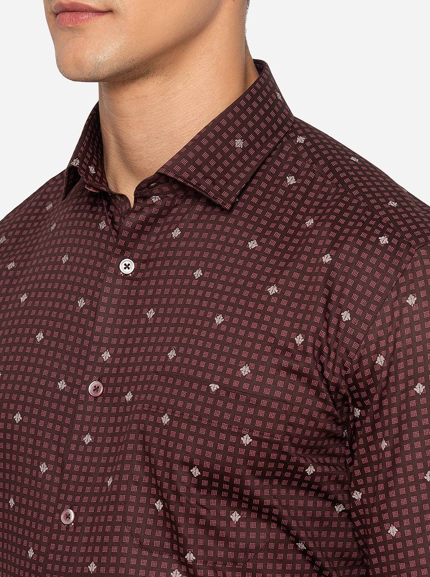 Maroon Printed Slim Fit Formal Shirt | Greenfibre
