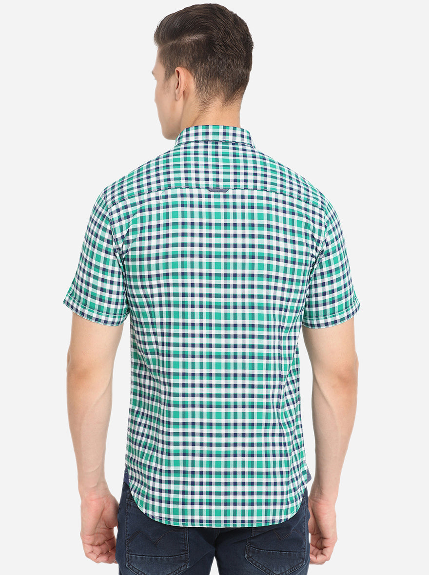 Green Checked Slim Fit Semi Casual Shirt | Greenfibre