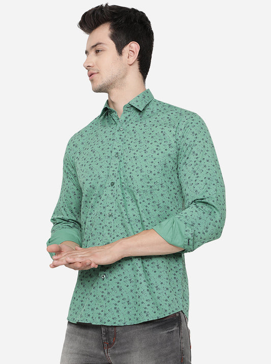 Pine Green Printed Slim Fit Casual Shirt | Greenfibre