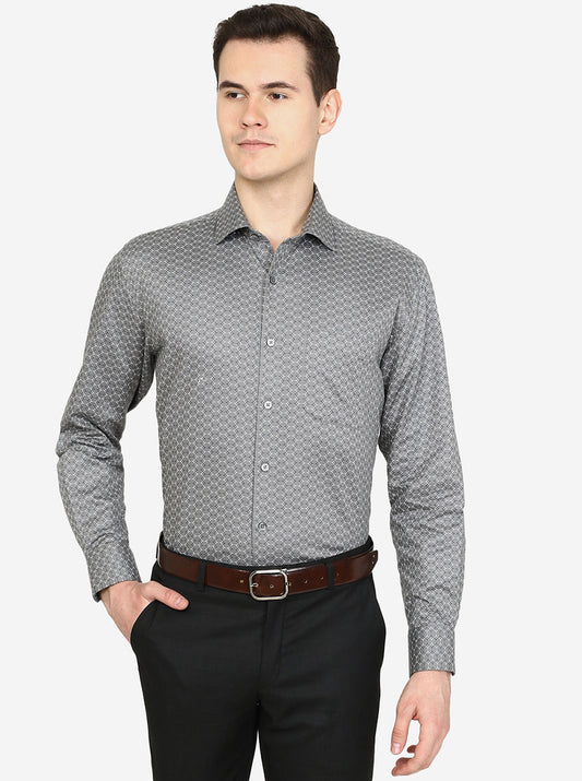 Grey Printed Regular Fit Formal Shirt | Greenfibre