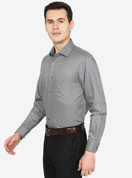 Grey Printed Regular Fit Formal Shirt | Greenfibre