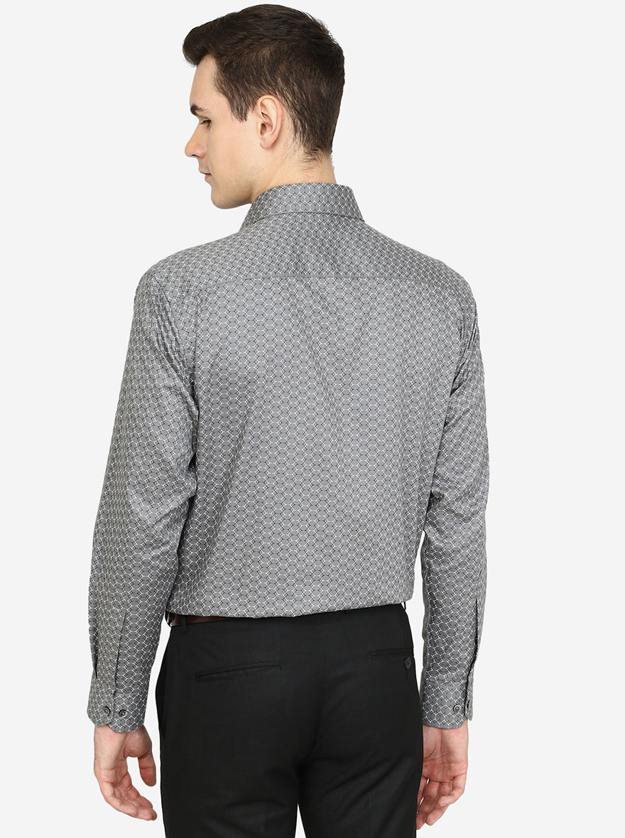 Grey Printed Regular Fit Formal Shirt | Greenfibre