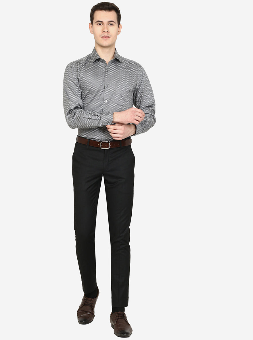 Grey Printed Regular Fit Formal Shirt | Greenfibre