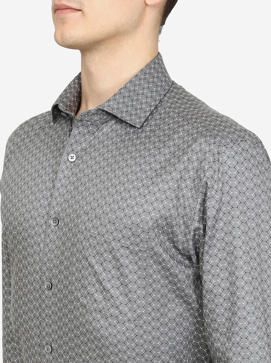 Grey Printed Regular Fit Formal Shirt | Greenfibre