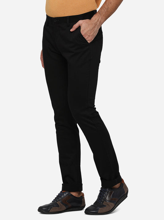 Black Solid Super Slim Fit Casual Trouser | Greenfibre