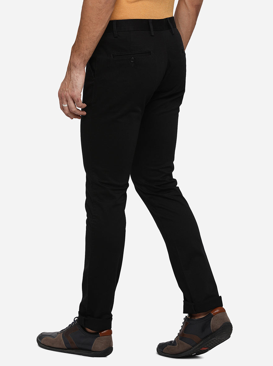 Black Solid Super Slim Fit Casual Trouser | Greenfibre
