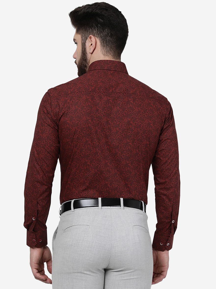 Maroon Printed Slim Fit Formal Shirt | Greenfibre