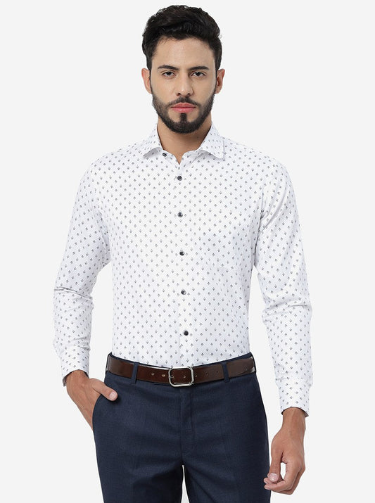 White Printed Slim Fit Formal Shirt | Greenfibre