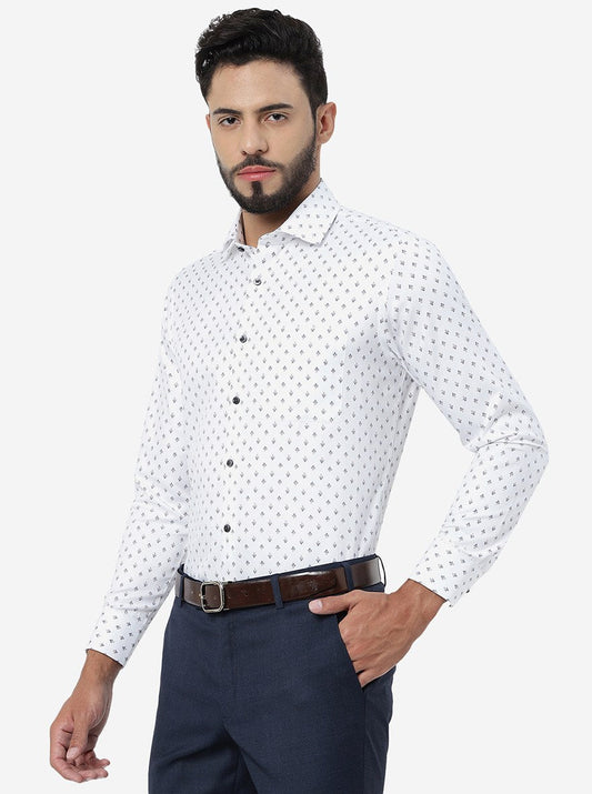 White Printed Slim Fit Formal Shirt | Greenfibre