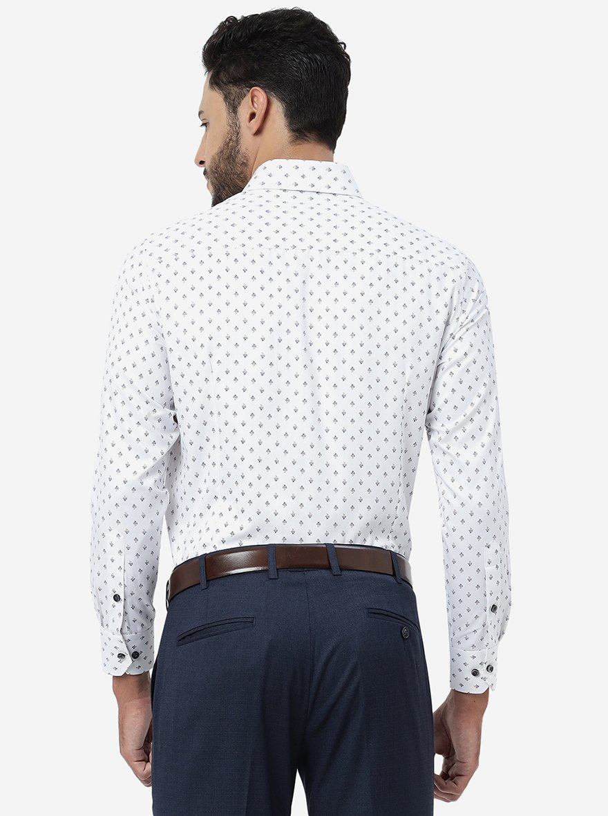 White Printed Slim Fit Formal Shirt | Greenfibre