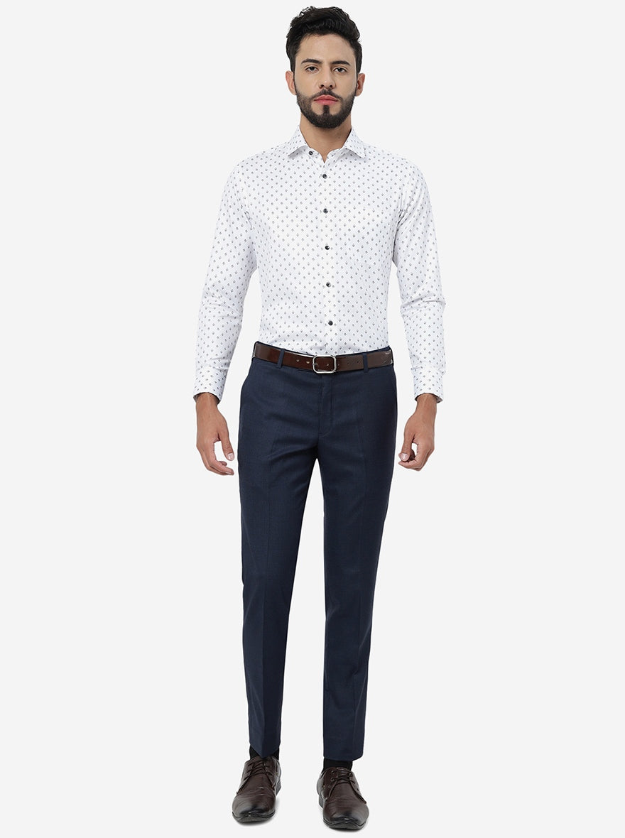 White Printed Slim Fit Formal Shirt | Greenfibre