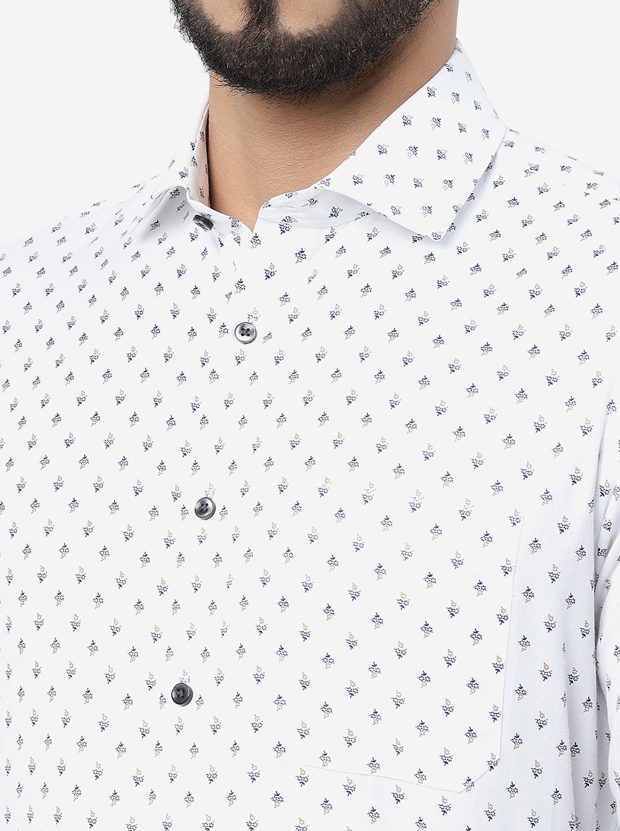 White Printed Slim Fit Formal Shirt | Greenfibre