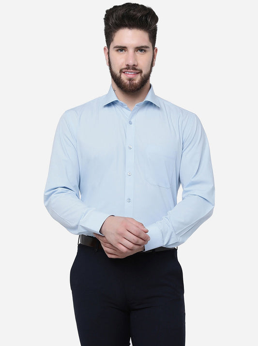 Sky Blue Solid Regular Fit Formal Shirt | Greenfibre