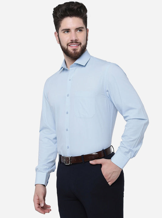 Sky Blue Solid Regular Fit Formal Shirt | Greenfibre