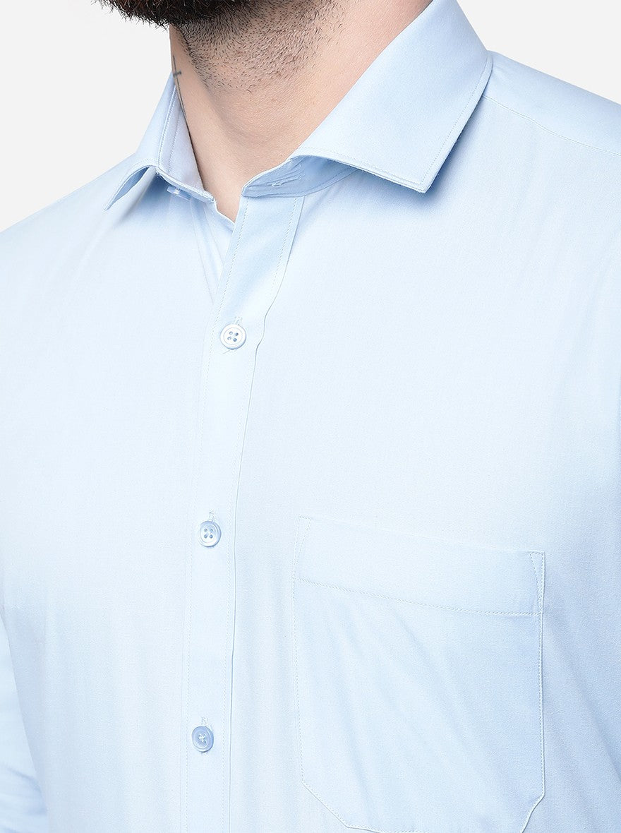 Sky Blue Solid Regular Fit Formal Shirt | Greenfibre
