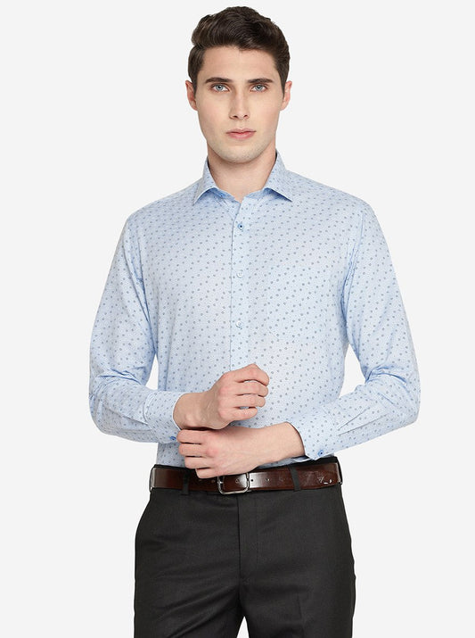 Sky Blue Printed Slim Fit Formal Shirt | Greenfibre