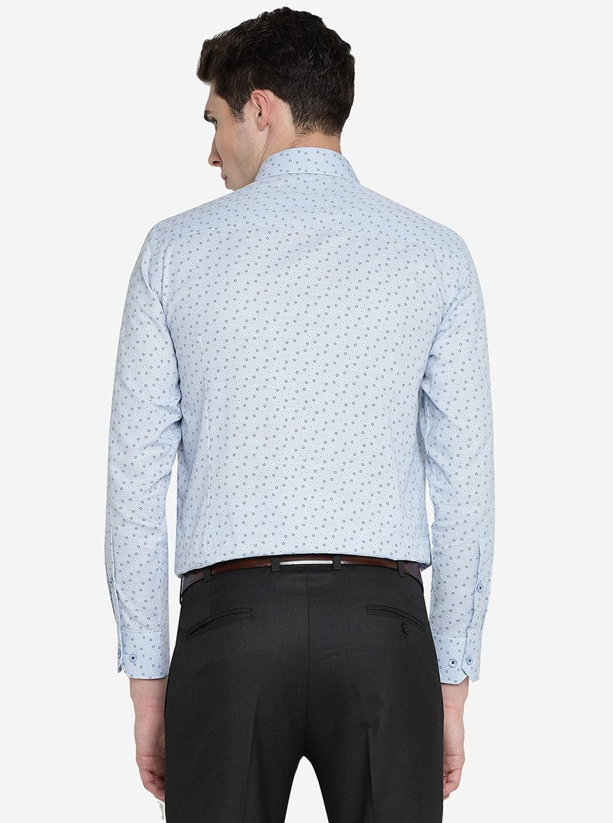 Sky Blue Printed Slim Fit Formal Shirt | Greenfibre